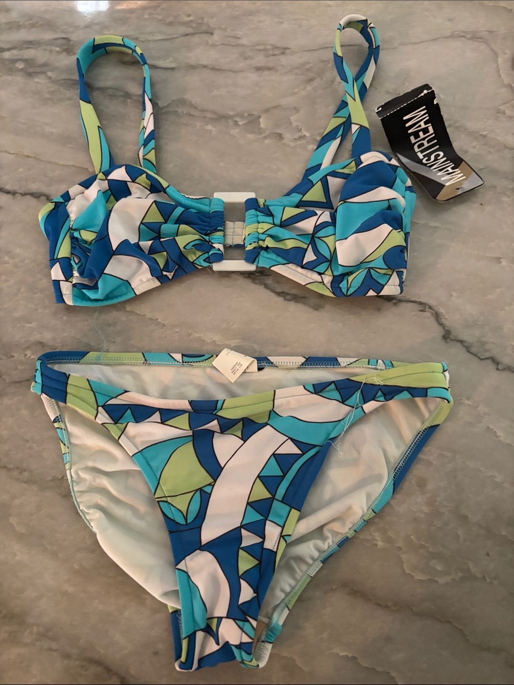 Blue & Green Geometric Bikini Set